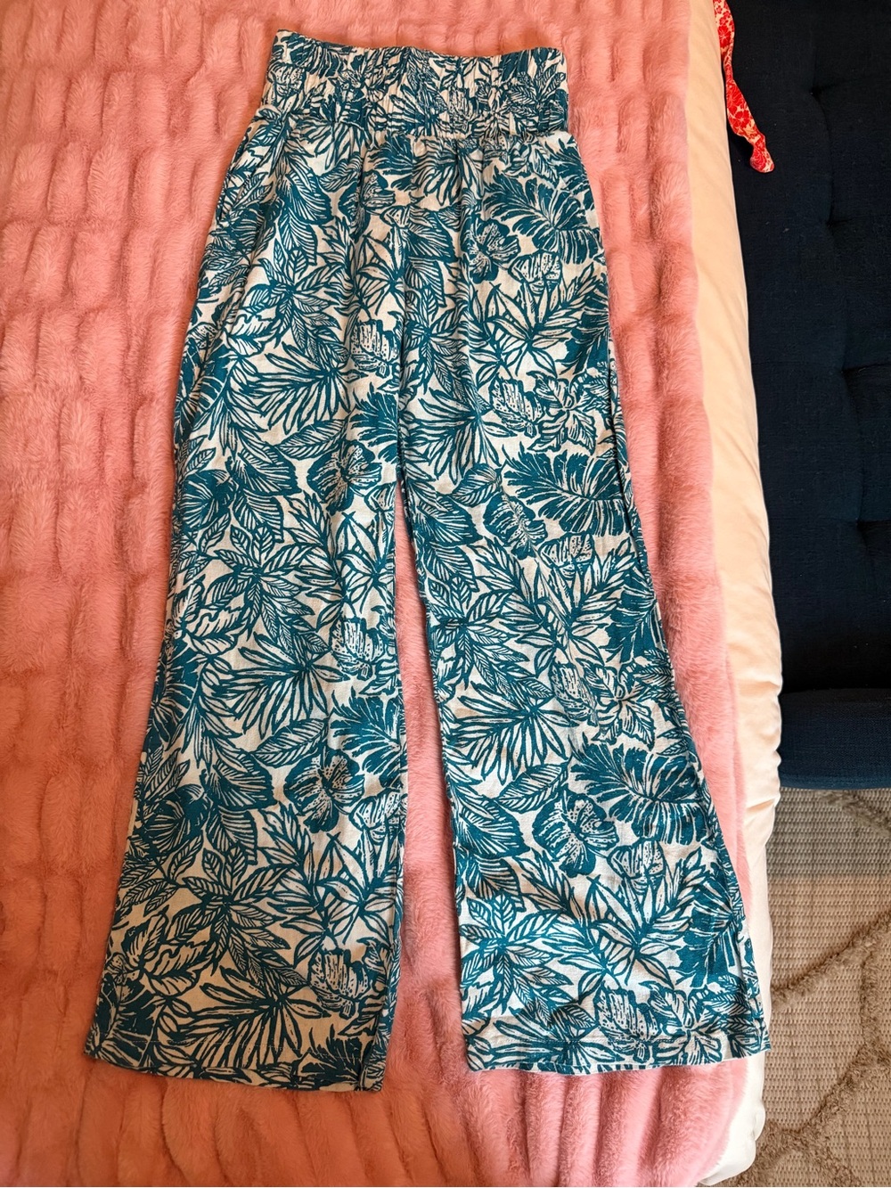 Sincerely Jules Wide Leg Linen Floral Pants Sz SMALL